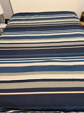 Pottery Barn PB Teen Twin Duvet Cover Striped Blue White Beige Orange 80”x66”